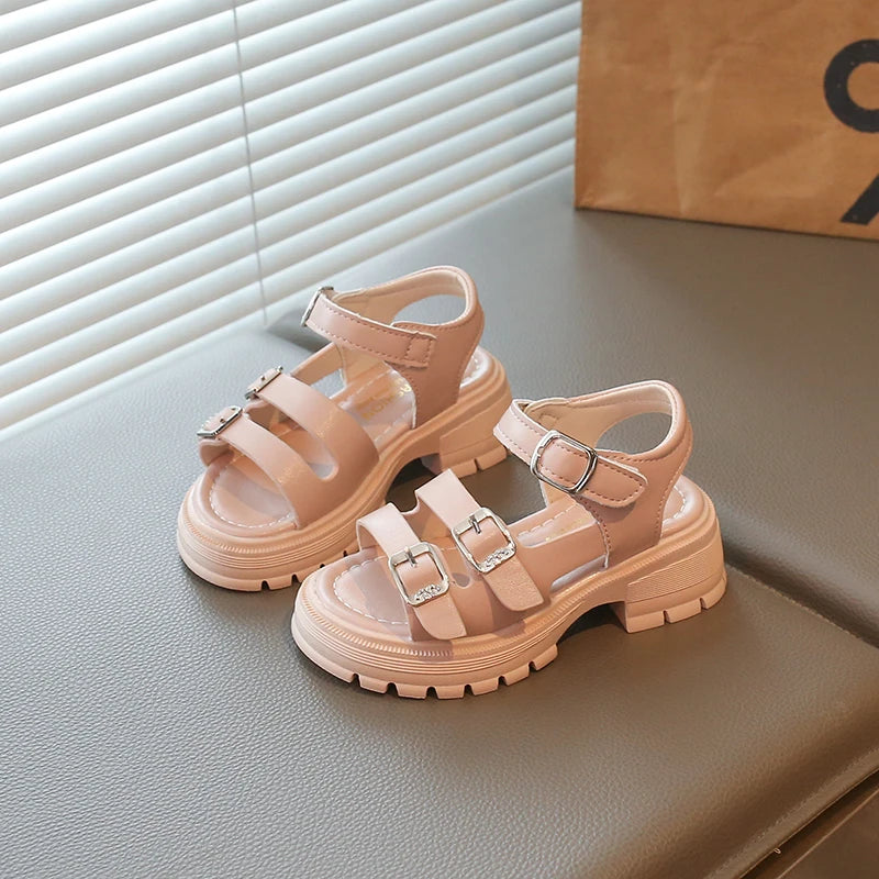 2026 Children Sandals for Girls Summer New Fashionable Double-buckle Comfortable Soft Sole Casual Thick Bottom Kids Beach Shoes