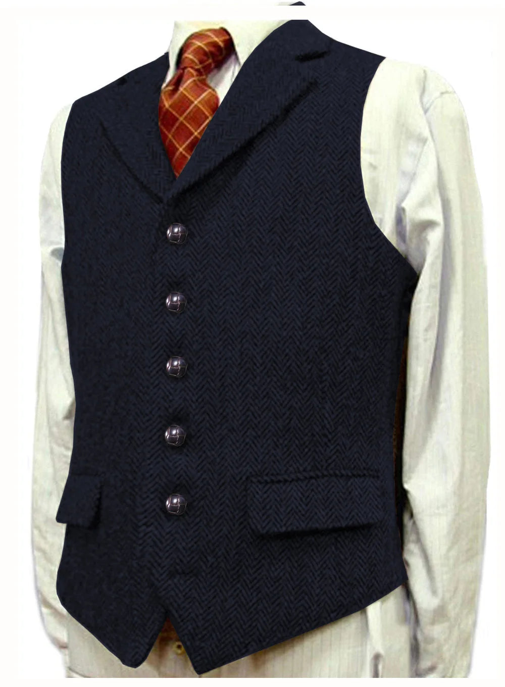 Men Vest With Lapel Boutique Herringbone Wool Tweed Slim Fit Waistcoat Casual Formal Business Wedding Daily Men Suit Vest