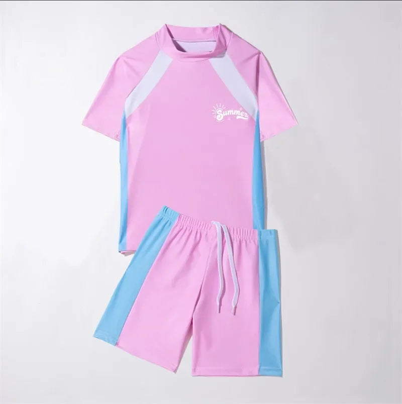 2025 Pool Sports Children Swimsuits Cartoon Short Sleeve Summer Beachwear Girls Swimsuit Kids Bikinis