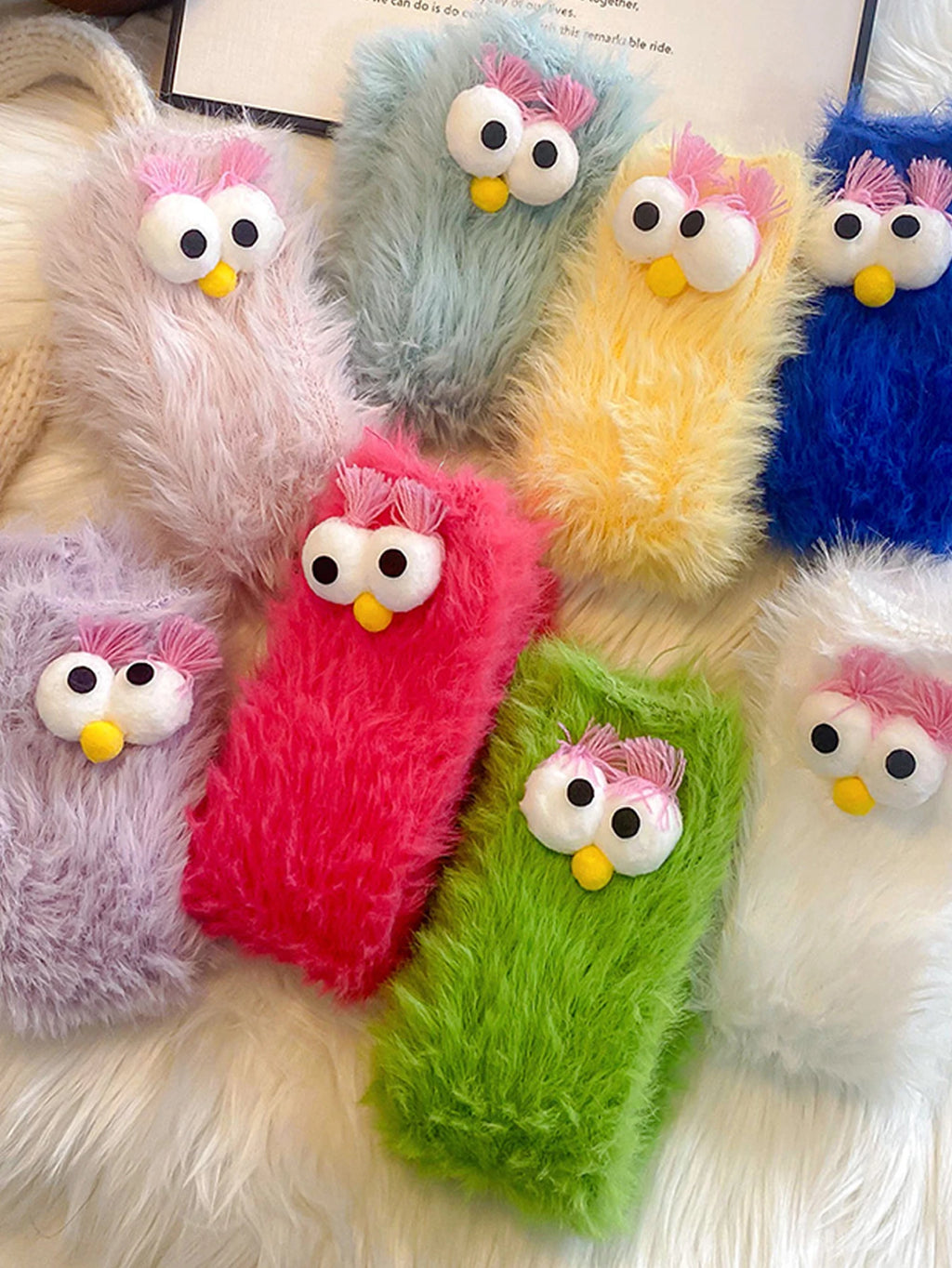 1 Pair of Women's Creative Socks, Festive Socks, Cartoon Socks, Plush Socks, Ankle Socks, Big-Eyed Socks, Cute Socks, Warm Socks