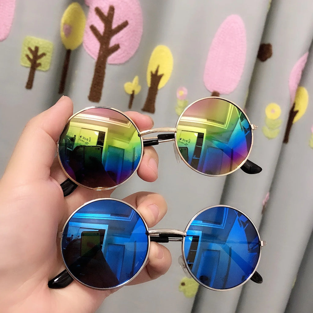 Round Kids Sunglasses Metal Frame Vintage Boys Girls Punk Glasses UV400 Eyeglasses Children 2-8 Years Old Visor Mirror Eyewear