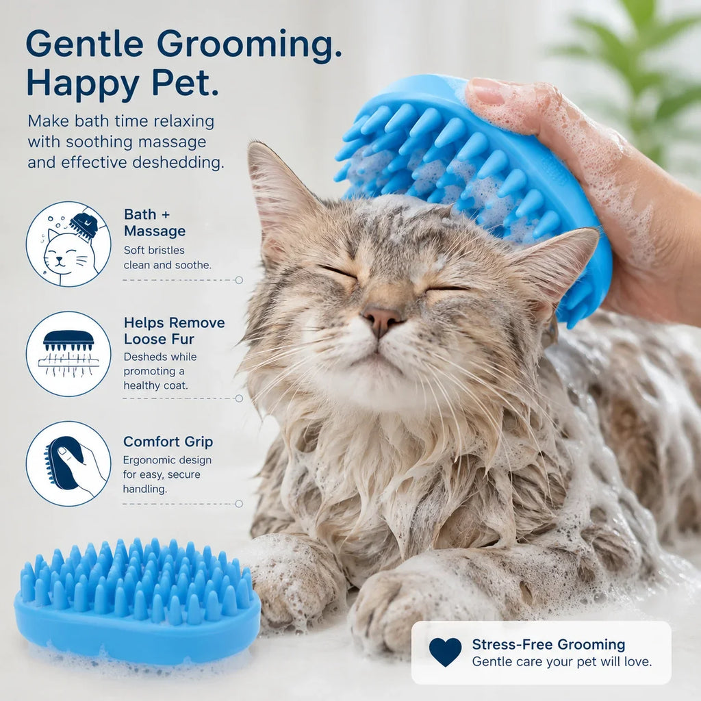 Pet Massage De-Shedding Brush, Soft Dog Bath Cleaning Scrubber, Hair Removal Grooming Tool for Pets