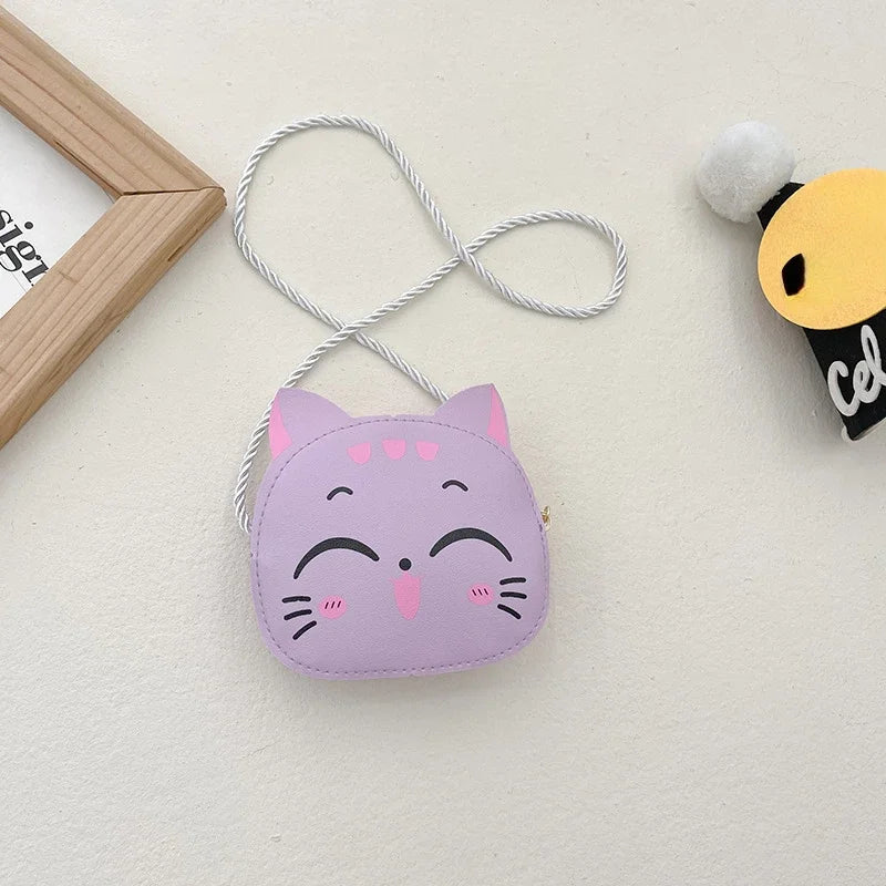 Baby Girls PU Leather Small Shoulder Crossbody Bags Cute Cat Kids Coin Purse Wallet Fashion Children's Mini Handbags