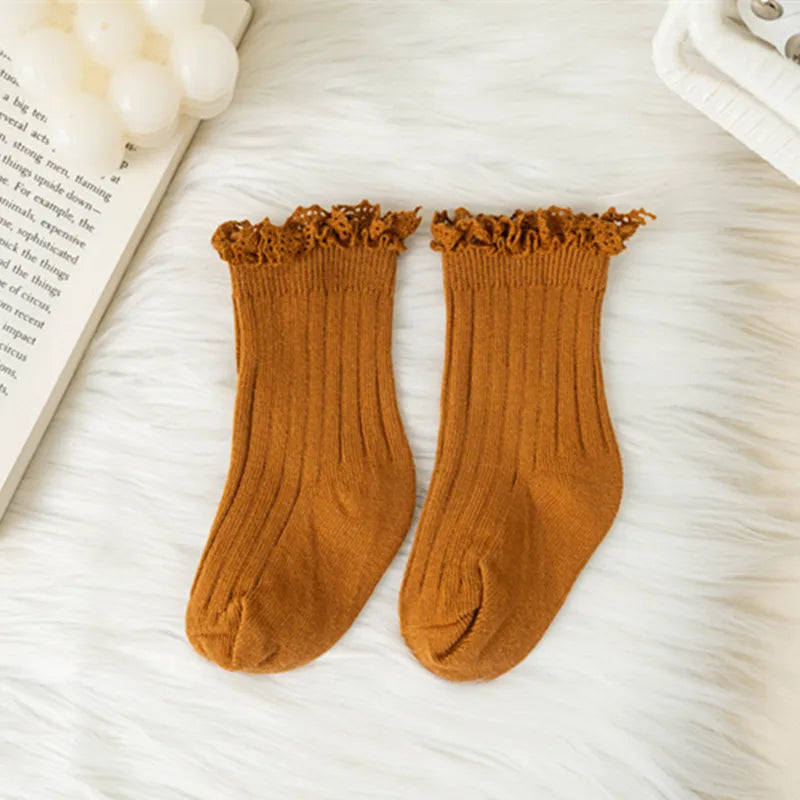 Kids Short Socks Ruffle Baby Girls Toddlers Cute Soft Cotton Sock Lace Flower Children School Uniform Socks For 0-8 Years