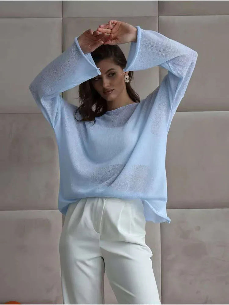 Women's Knitted Sweater Casual Fashion Hollow Jumper Sueter Mujer Summer Autumn Elegant Loose Pullover