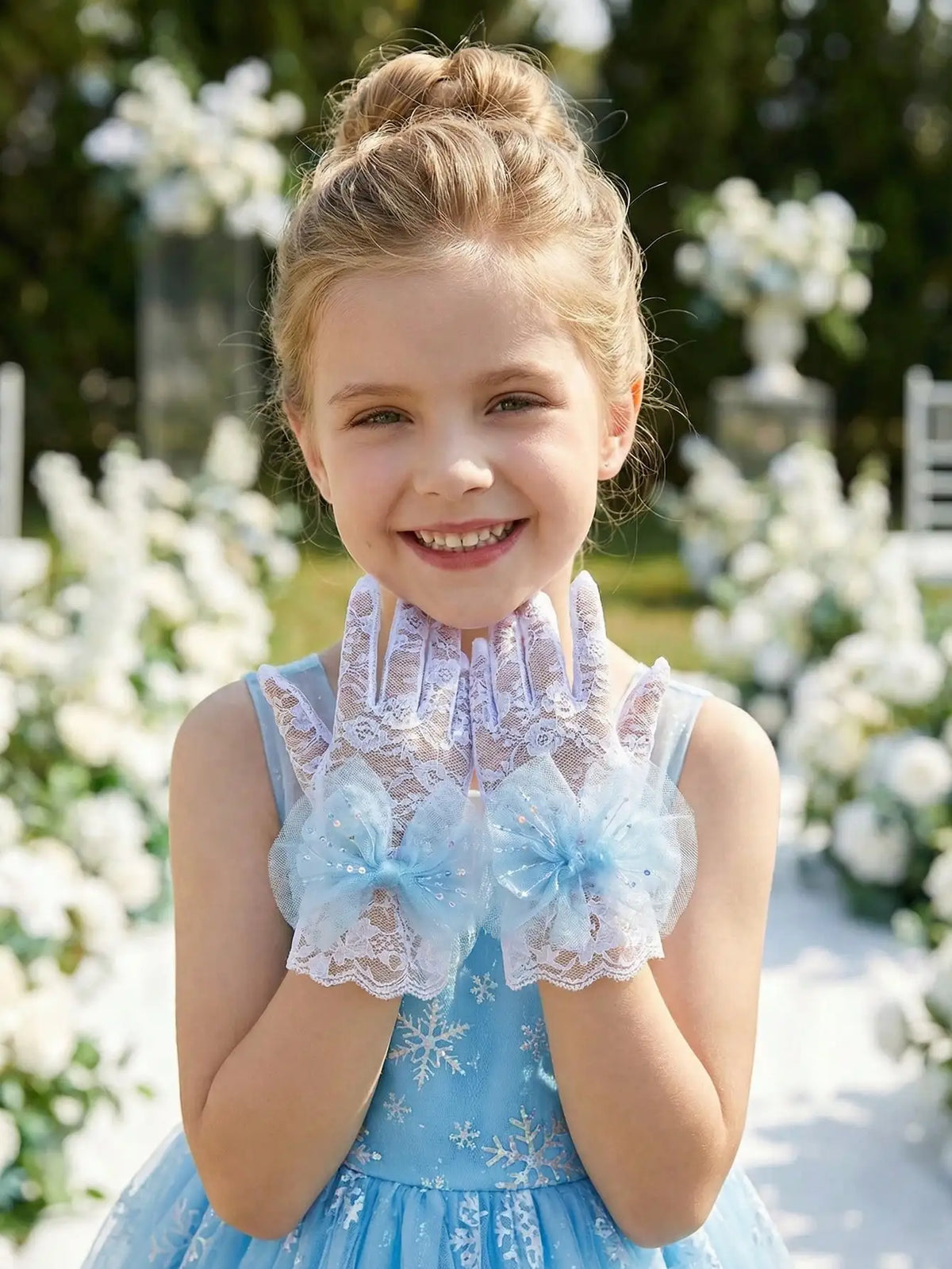 1Pair 4-10Y Girls  Decor Lace Gloves Soft Stretch Gloves Wedding Flower Girl Dance Birthday Photo Props