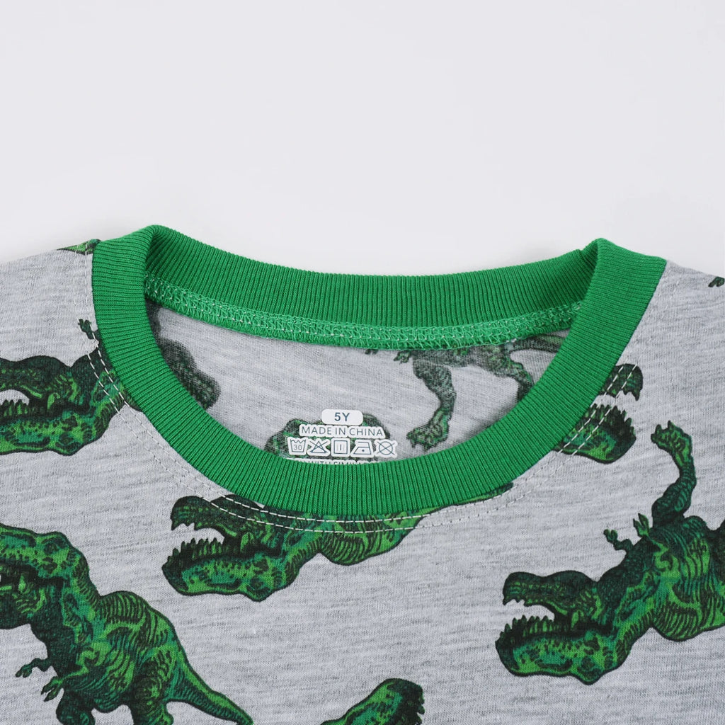 Kids Pajamas Set for Boys Multiple Styles Dinosaur T-Rex & Monster Truck Print Cotton Loungewear