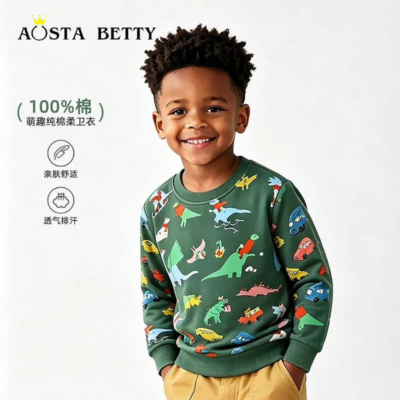 26 Autumn New Kids' Sweatshirt European Style Christmas Dinosaur Print Boys' Long Sleeve Base Layer