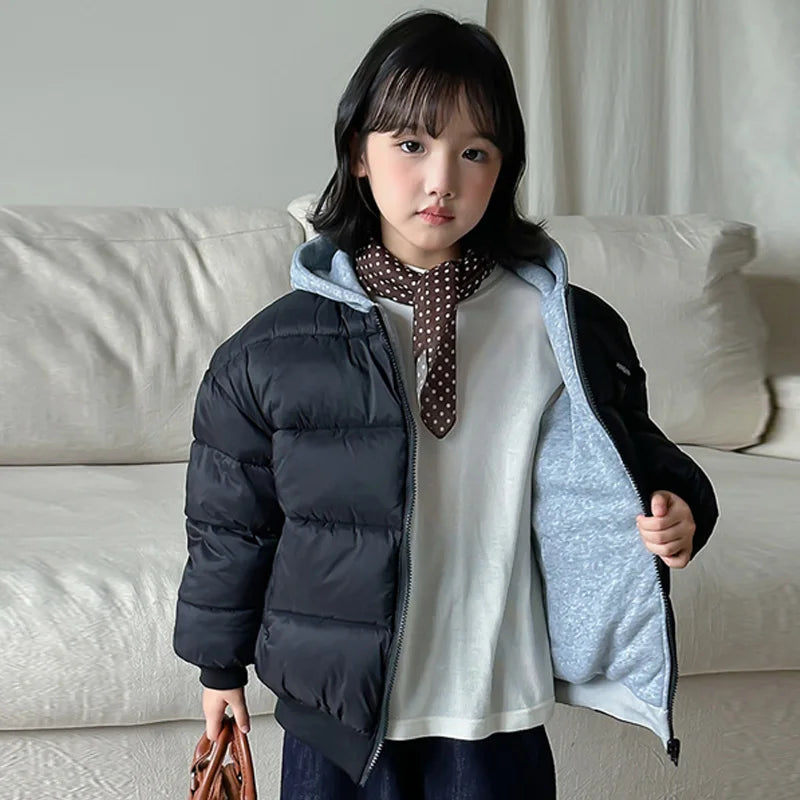 Kids Reversible Padded Jackets Boys Girls Winter Warm Down Coats Children's Thickened Outerwear Teenager Cotton Hooded Parkas