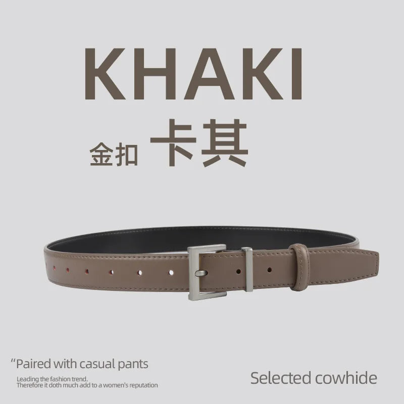 New Waist Belts for Women Plain Real Leather Jeans Belts Strap Blue Pink Khaki Cowhide Waistbands Ladies Daily Dress Decoration