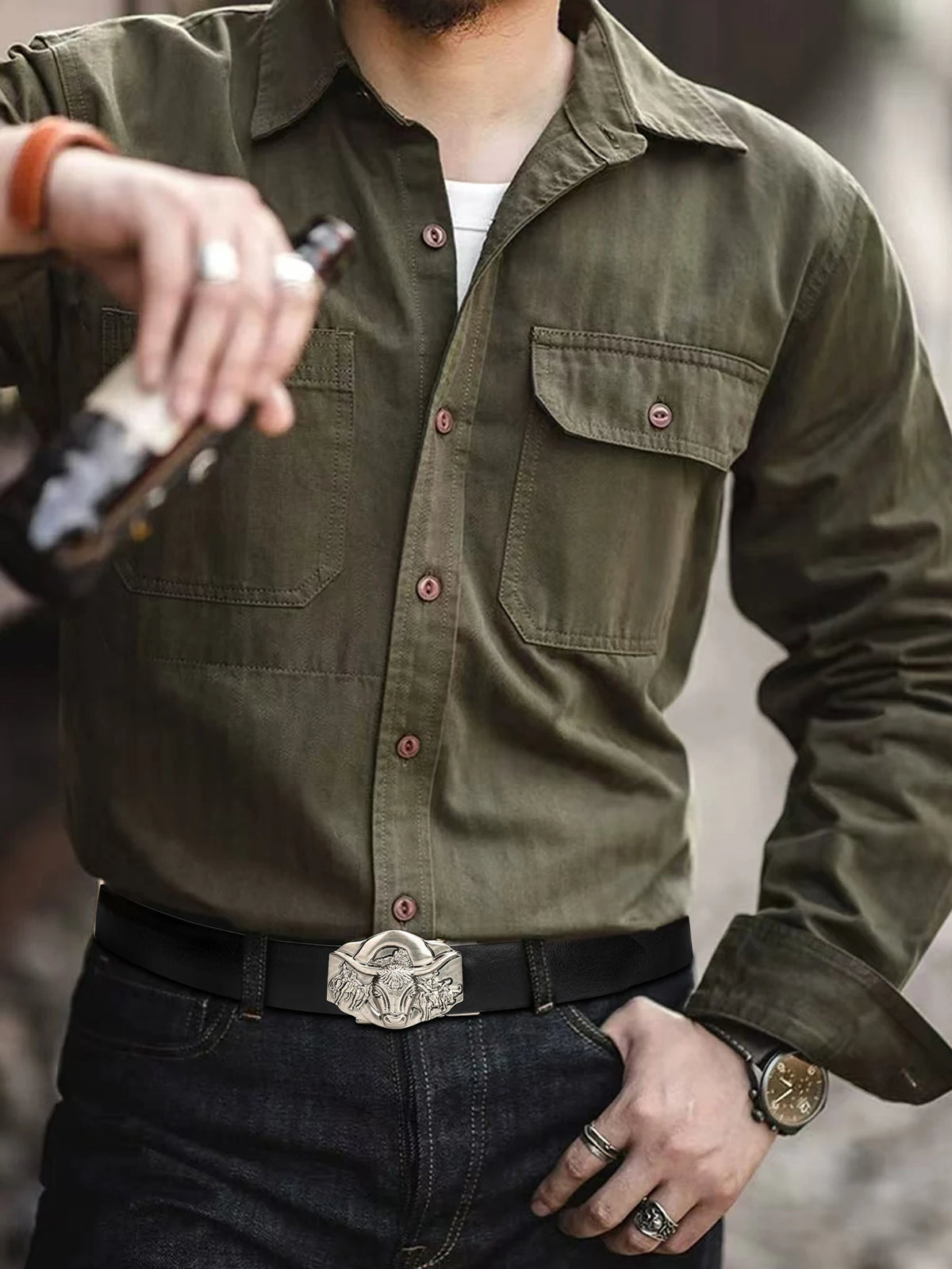 Men's Belts-Vintage StyleSecond Layer Cowhide Ratchet Belt -Adjustable Automatic Buckle Durable Alloy Buckle High Quality Casual