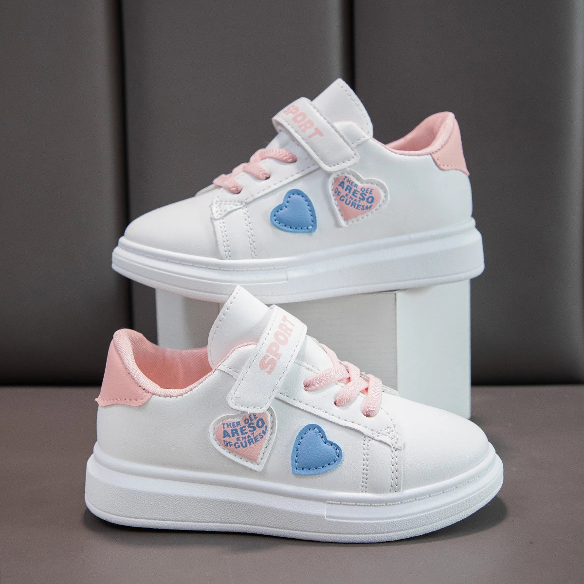 Children Sneakers 2025 New Girls Love Embroidery Casual Shoes Fashion Leather Kids School Running Sports Shoes Zapatos De Mujer