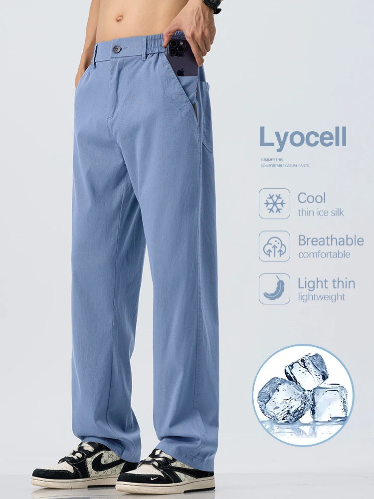 Lyocell Ultra-thin Ice Silk Trousers Men's Summer Loose Straight Cool Breathable Daily Sports Casual Trousers Fashion Korean