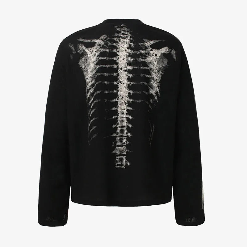 Autumn Harajuku Instagram Street Fashion American Retro Hoodie Skeleton Printed Round Neck Long Sleeve Y2k Unisex