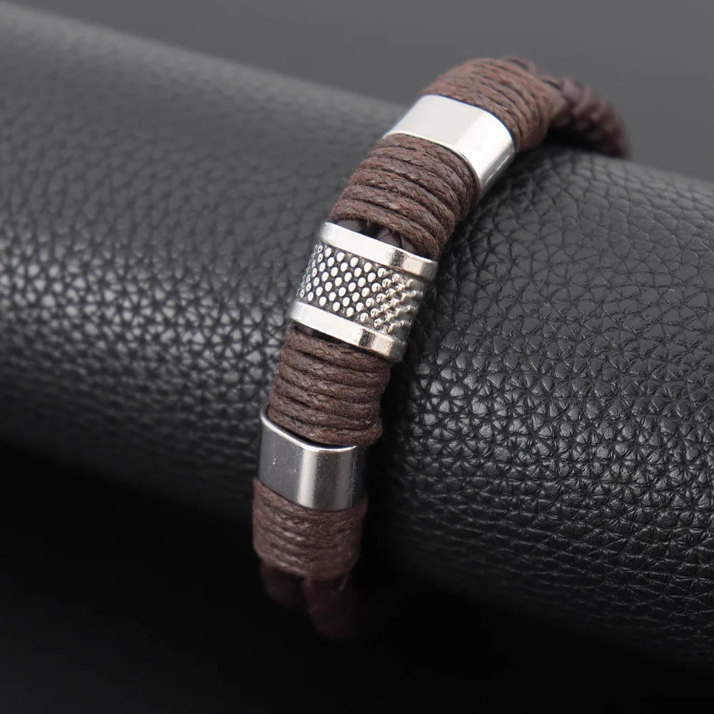 New Leather woven metal bracelets for men and women personality handmade jewelry fashion accessories men's jewelry gifts
