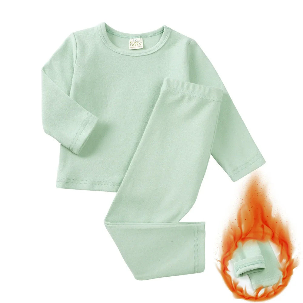 Fashion Solid Toddler Girl Pajamas Set Cotton Long Sleeve Warm Pajamas Pants 2 PCS Winter Pajamas for Kids 1-9 Years