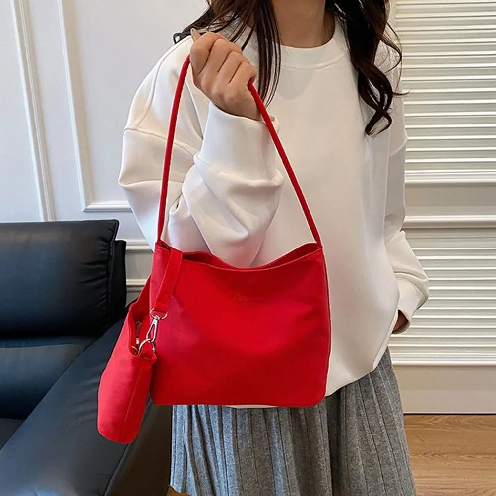 Korean Style Nylon Tote Bag Handbag Large Capacity Embroidery Letter Underarm Bag All-match Pure Color Cloth Shoulder Bag Travel