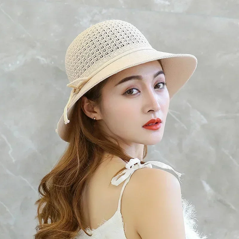 Hats for Women Summer Braided Beach Sun Hat Solid Color Sunshade Lady Visor 6cm Brim Sunhat Travel Vacation Accessories