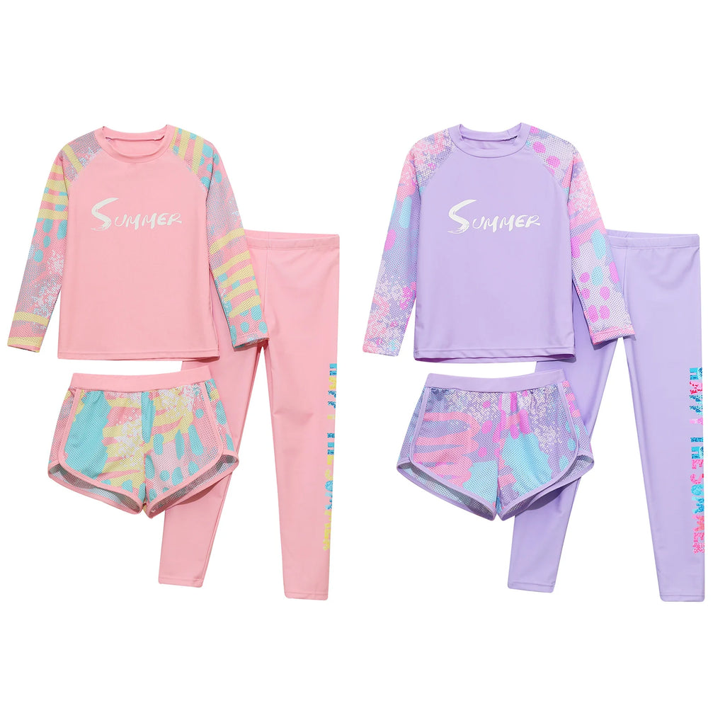 Kids Girls Swimsuit Swimwear Outfits Top Shorts and Pants Beachwear Pool Beach Sun Protection Pool Party Rash Guard Bathing Sets