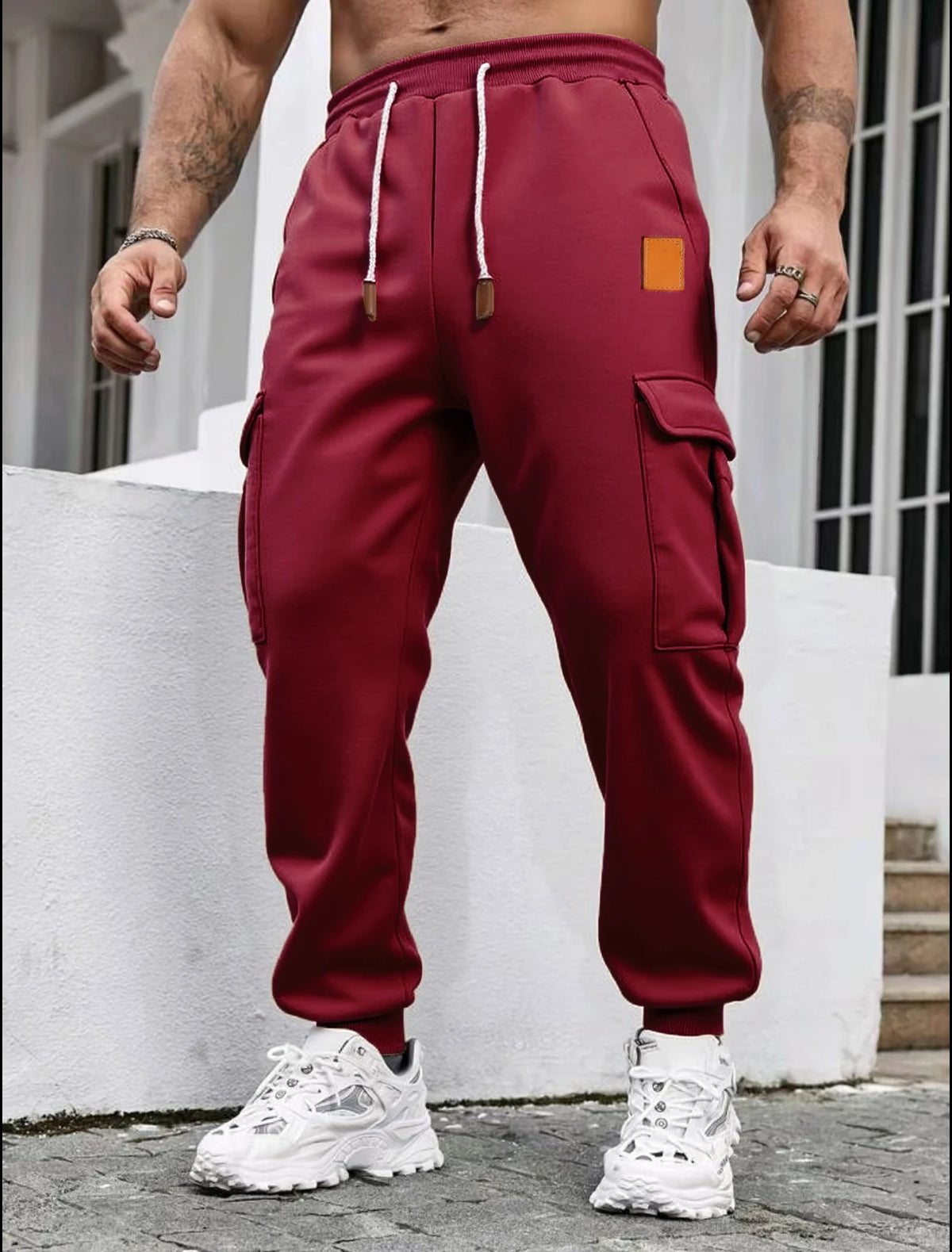New men's workwear casual pants - high-quality thick pants with fashionable multiple pockets and elasticized cuffs.