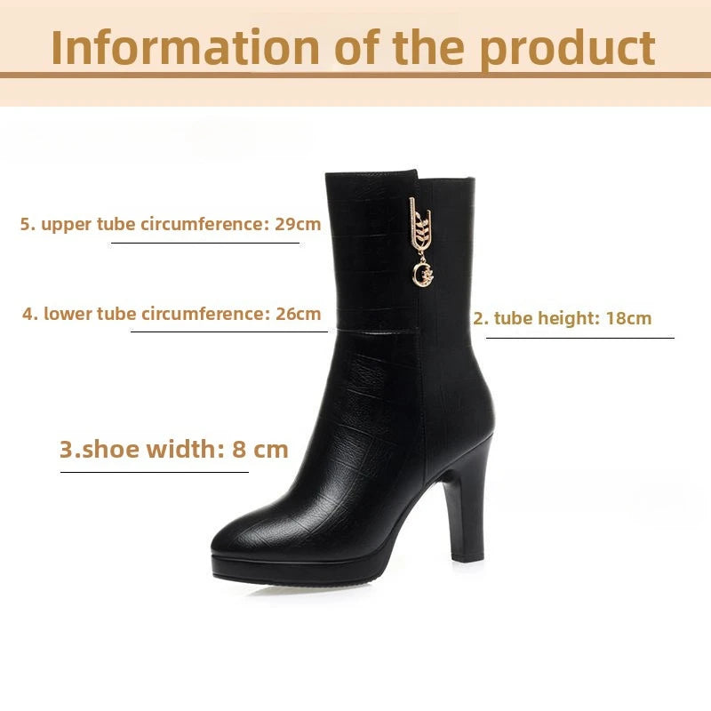 2026 Women Boots Waterproof Anti-Slip Women's Shoes High-heeled Fleece Lined Warm Fashion Boots Cold Resistant Breathable Winter