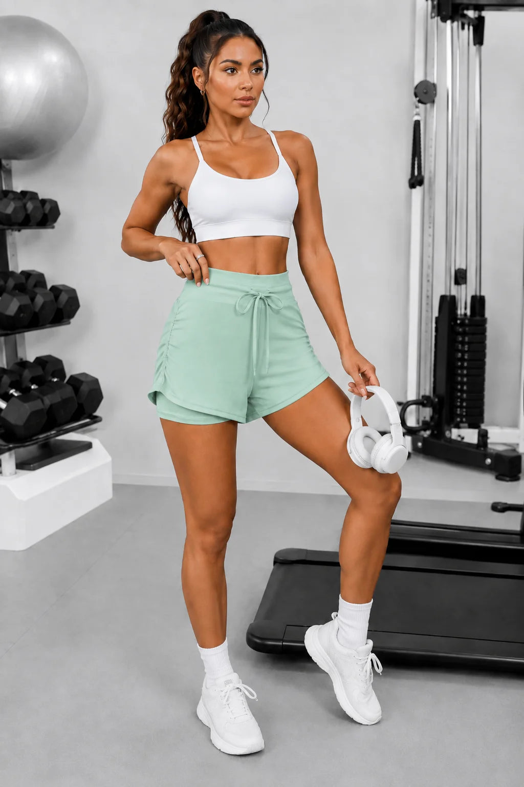 Women's Casual Yoga Sports Shorts, Spring and Summer Drawstring Side Ruched Tight-Fitting Breathable Fitness Running Skirt Shorts for Women, Women's Sportswear