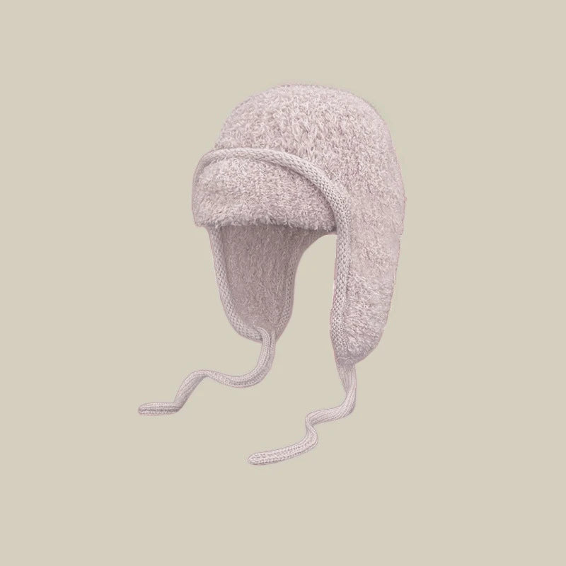 Ear-protective Woolen Knitted Hats for Women, Autumn Winter Thickened Fleece Caps, Ideal for Large Head Circumference