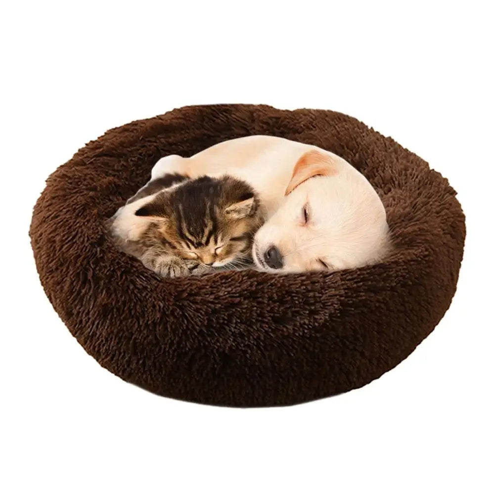 Soft Pet Cat Bed Pad Plush Warm Faux Fur Dog Calm Bed Donut Round Bed Comfortable Sleeping Washable for Small Medium Dog and Cat