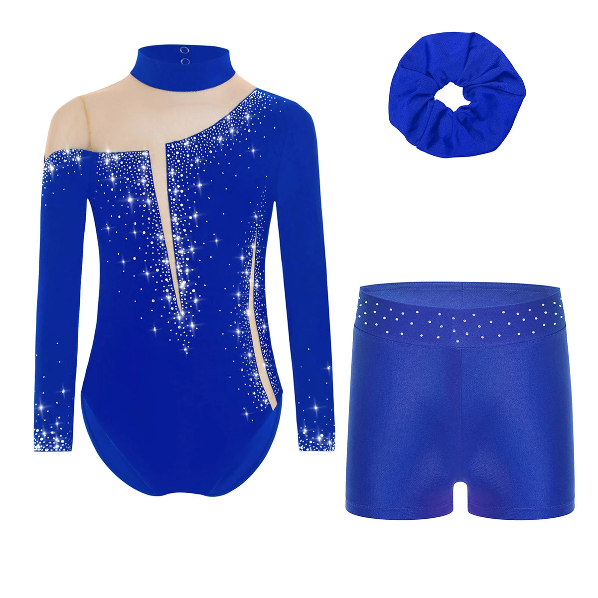 Kids Girls Ballet Dance Leotard With Body Shorts Hair Band Long Sleeve Workout Outfits Gymnastics Jersey Bodysuit Clothes