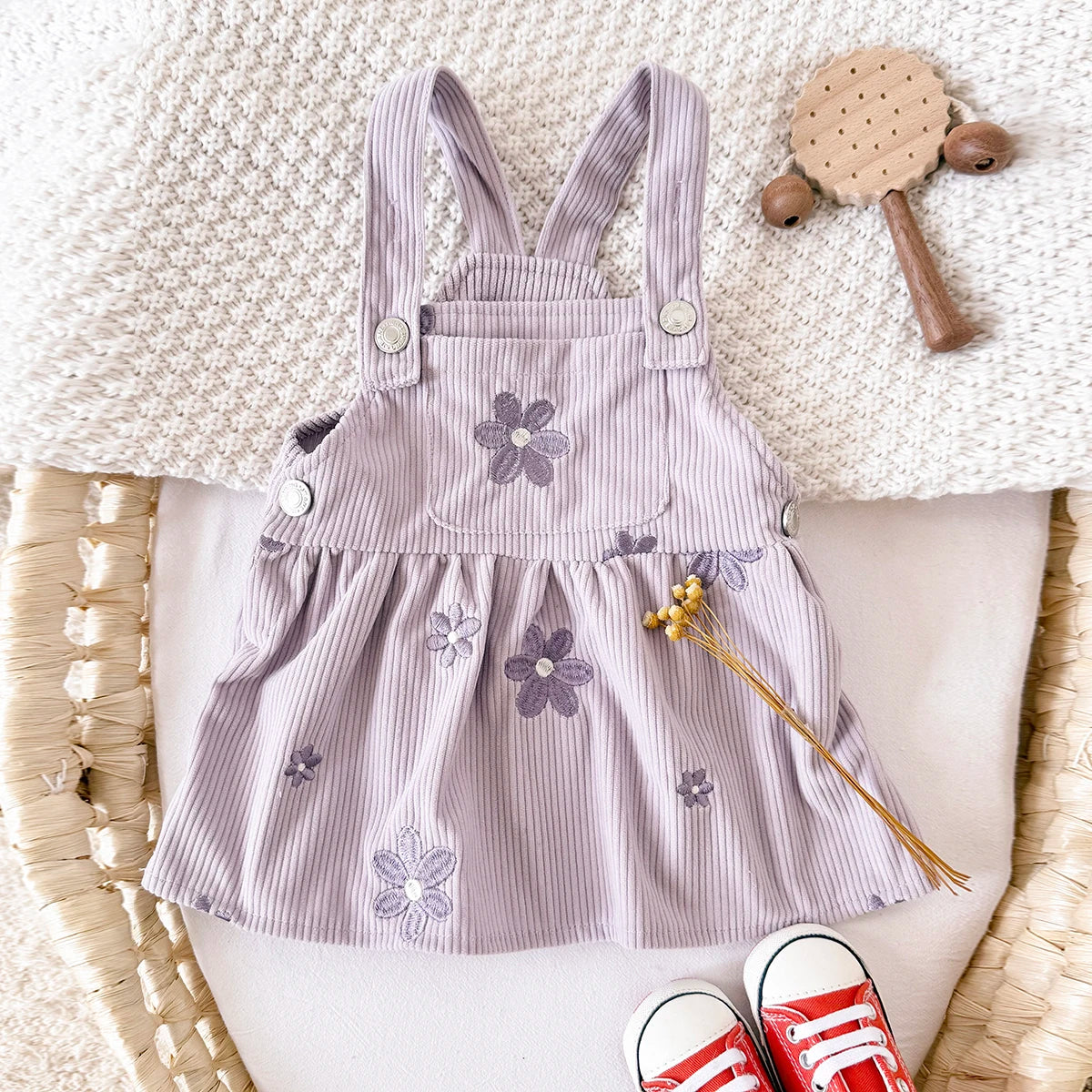 Toddler Infant Girls Denim Dresses Flowers Embroidery Strap Knee-Length Kids' Dresses One-piece 0-3 Years Overall Girl Clothes