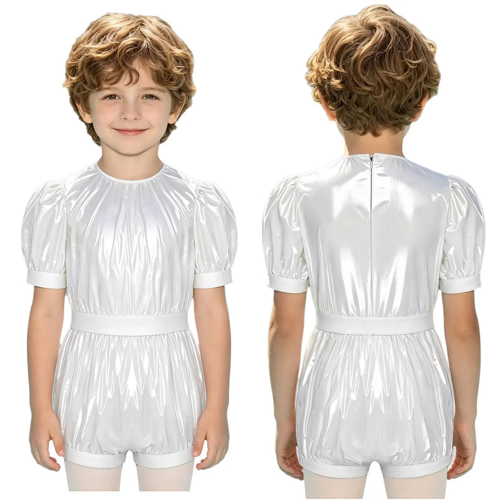 Kids Boys Girls Waterproof Special Needs Bodysuit Round Collar Puff Sleeve Back Zipper Diaper Cover Jumpsuit for Daily Wear
