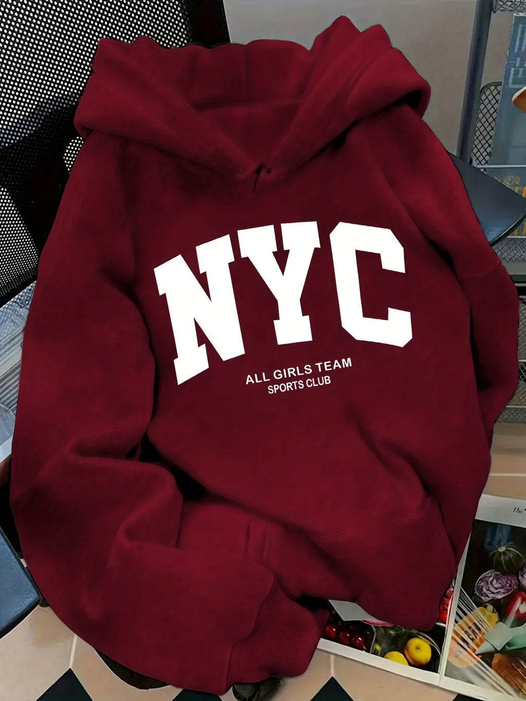 New Fall/Winter Comfortable Navy Blue New York Team Hoodie - Long Sleeve, Couples' Street Style Hoodie, Casual Pullover with POC