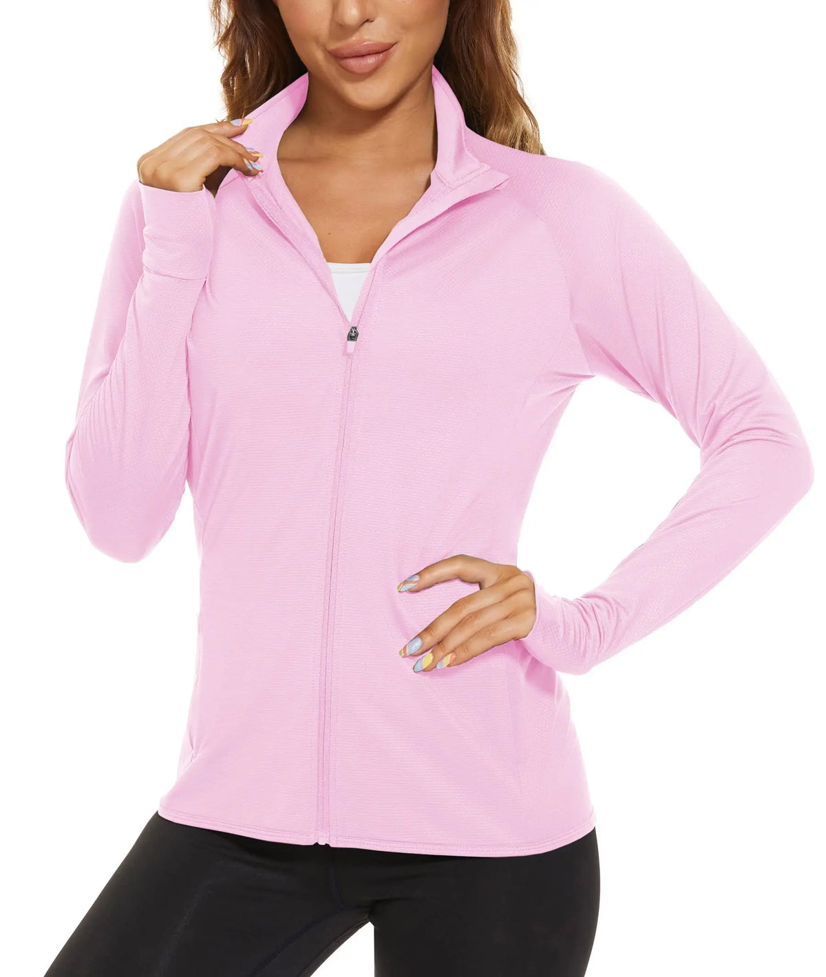 TACVASEN UPF 50+ Sun Protection Summer Shirts Womens Long Sleeve Shirts Full Zip Casual Jackets Zipper Pockets Golf Athlete Tops