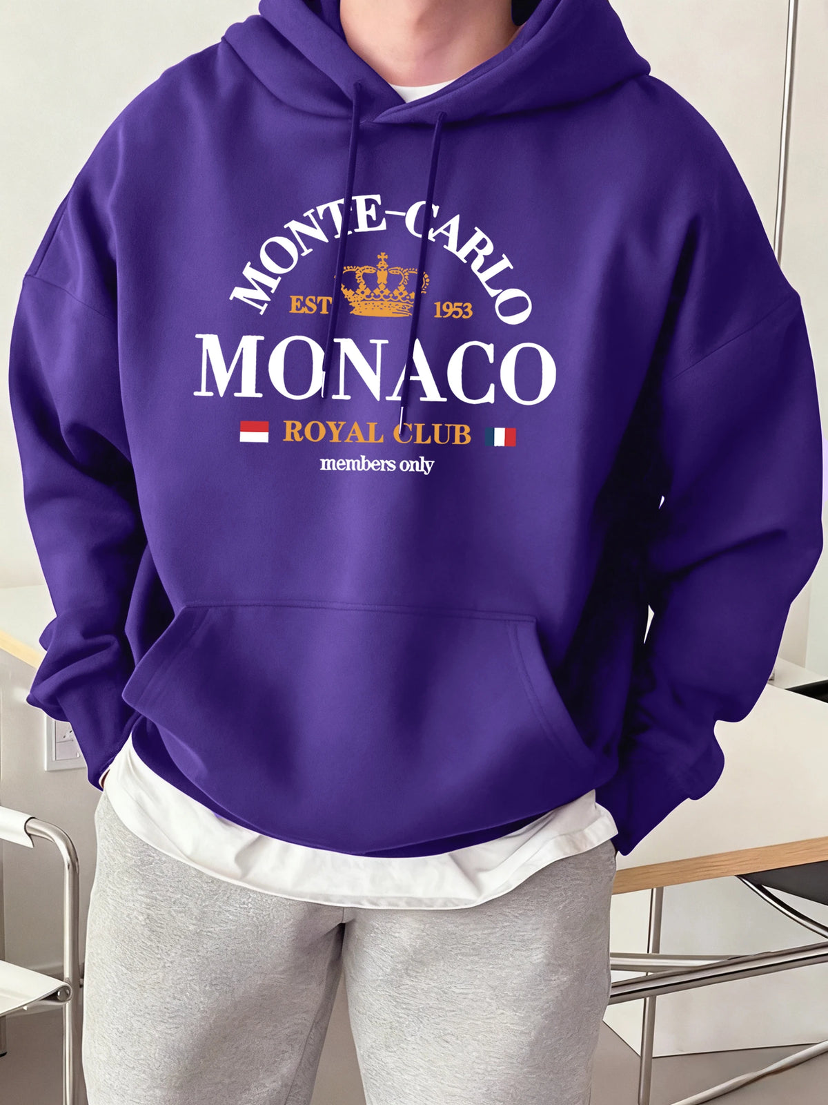Monte-Carlo Monaco Printing Men Fashion Hoody Basics Comfortable Sweatshirts Casual Fleece Tops Oversized Street Sportswears