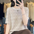 Summer New 100% Pure Cotton Sweater Short sleeved Women's Casual Solid Color Round Neck Pullover Loose Fashion Large Top