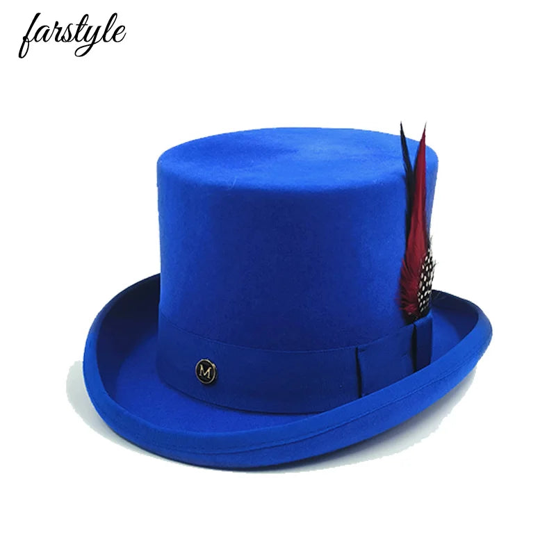 Men Top hat Magician Presidential high hat British jazz top hats male gentleman flat felt hat 2024 sombrero de copa británico