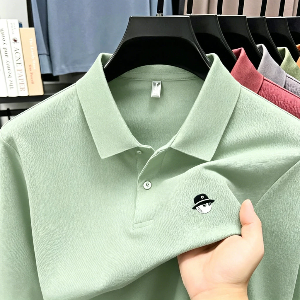 Men's Summer High-End Golf Short-Sleeved Polo Shirt with Collar,Solid Color,Breathable,Office Casual,High-Quality Men's Clothing