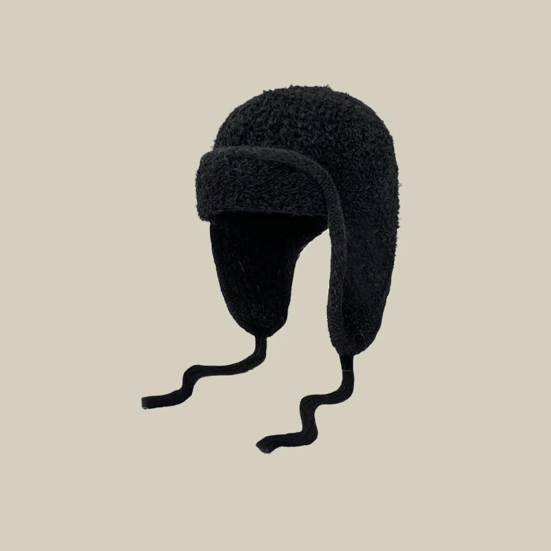 Ear-protective Woolen Knitted Hats for Women, Autumn Winter Thickened Fleece Caps, Ideal for Large Head Circumference