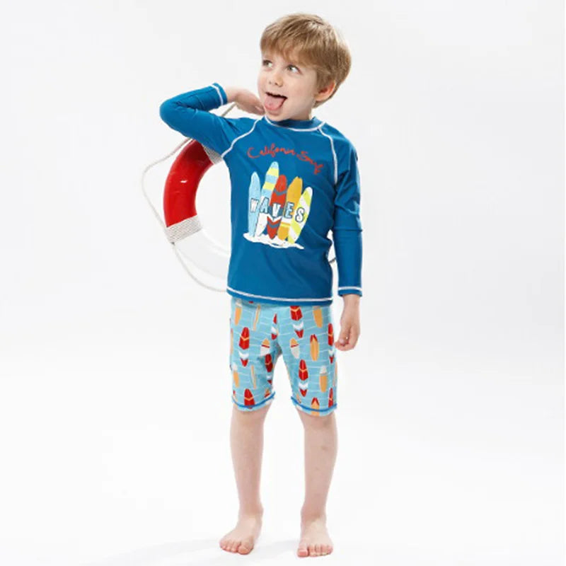 2025 Boys Girls Swimwear 3 to 4 5 6 7 8 9 10 11 12 Years Toddler Summer Cute Swimsuit Long Sleeve Kids 2piece Set Surf Beachwear