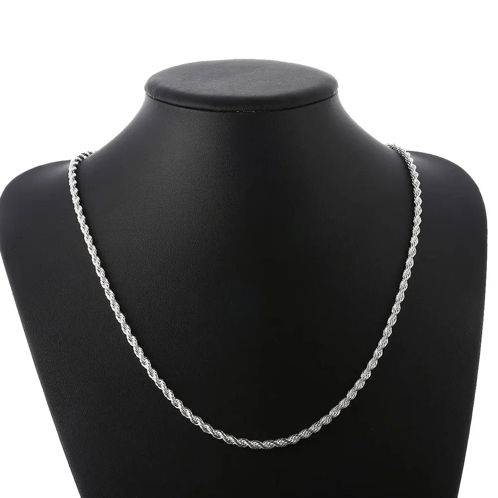 High Quality 925 Silver 4MM Women Men Chain Male Twisted Rope Necklace Bracelets Fashion Silver Jewelry Set