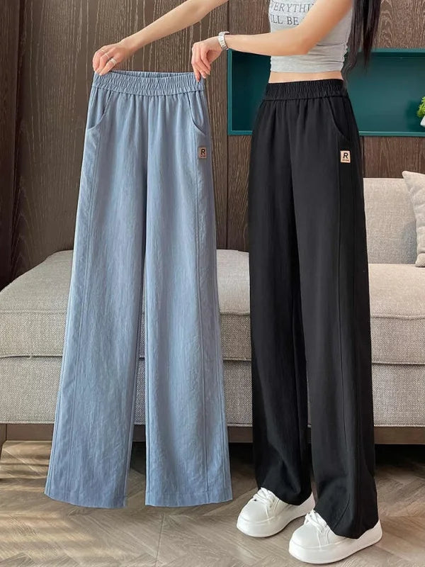 Ice Silk Wide Leg Pants Women Summer Thin  Denim Casual Straight Tube Pants Slimming High Waist Long Loose Fit