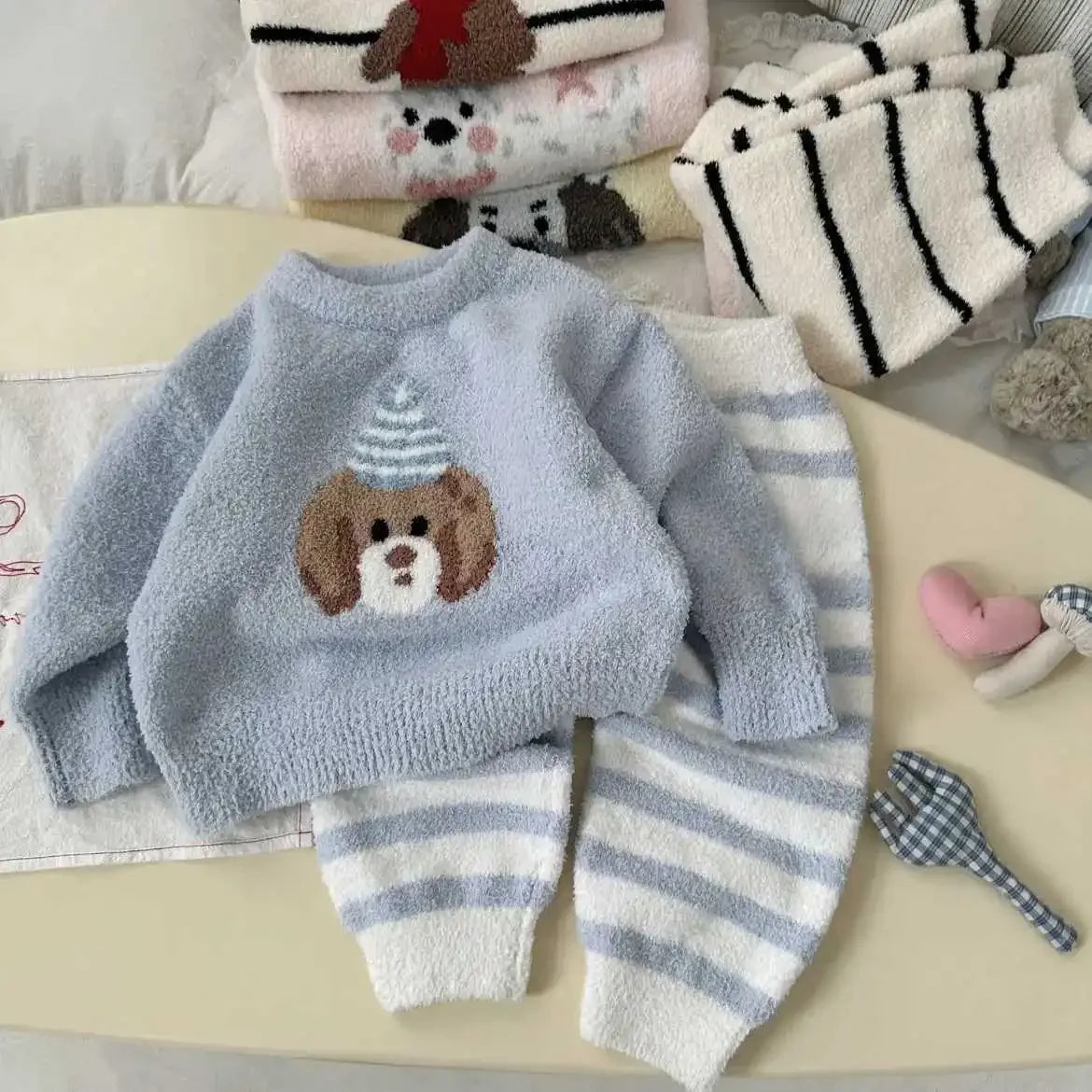 2024 Autumn and Winter Pajamas Autumn and Winter Thickened Children's Suit Girls Coral Velvet Boys Two-piece Set