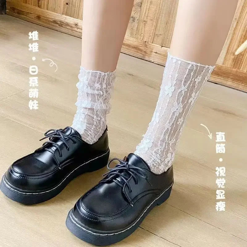 Women's Harajuku Socks Ladies Breathable Transparent Floral Lace Sock Sweet Mesh Fishnet Sock Soft Breathable Socks Hosiery Sox