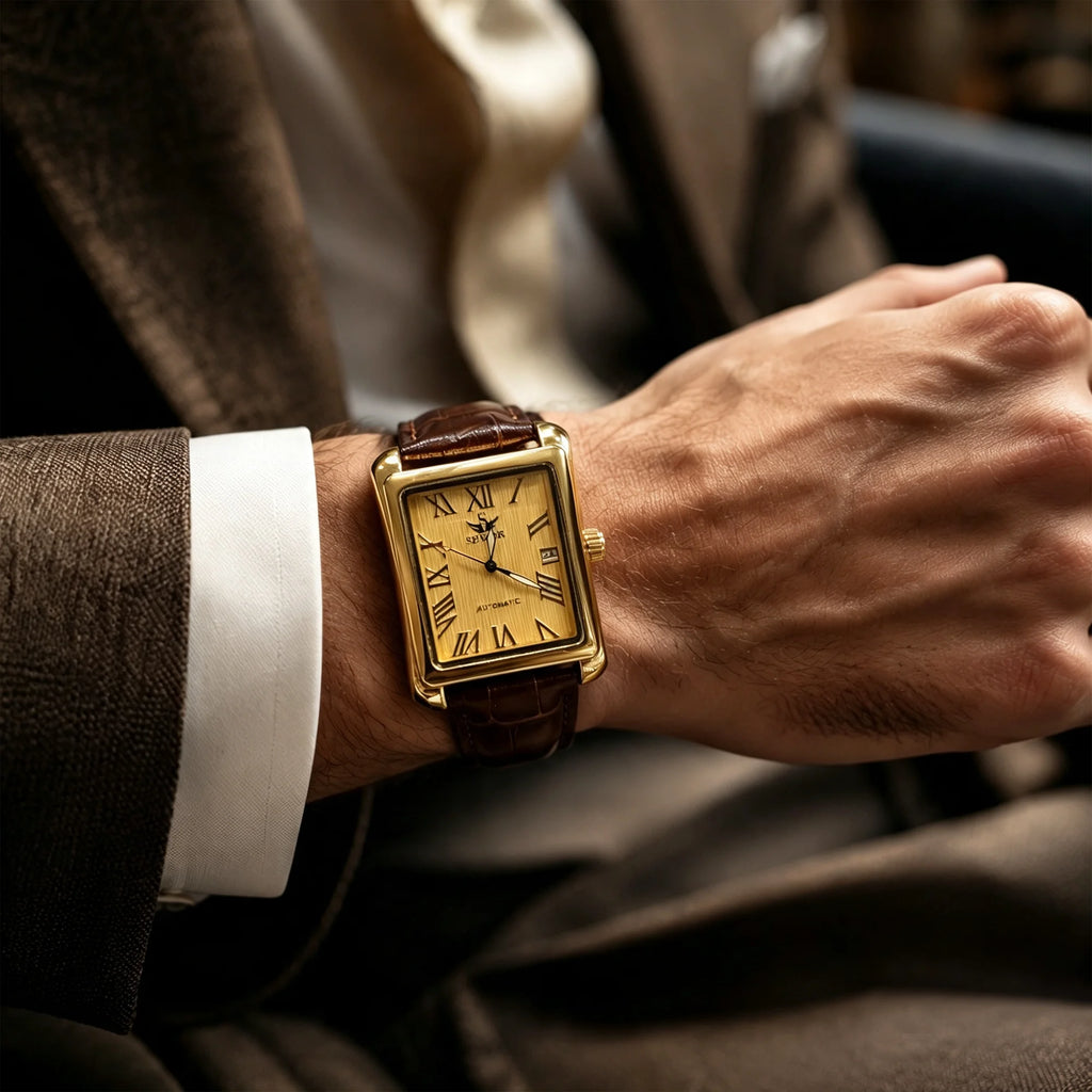 Men Vintage Square Automatic Mechanical Watch,  Business Dress Casual Watch, Gift for Father Husband, Daily Office Party Wear