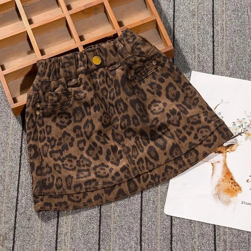 Girls Casual Dresses Girls' Autumn Skirt: Stylish Leopard Print Short Skirt Versatile Base Layer for Kids' Outfits
