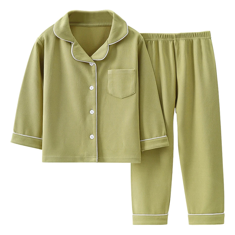 New Winter Kids Flannel Pyjamas Sets Warm Velvet Sleepwear Solid Color Long Sleeve Tops Pants Boys Girls PJs Casual Clothes