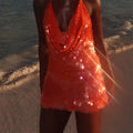 Sequins Glitter Halter Mini Dress Women Backless Sleeveless Evening Party Holiday High Waist Sexy Dresses 2025 New Fashion Night