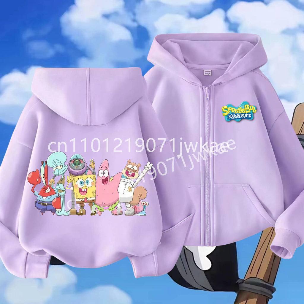 Hoodies Coat SpongeBob SquarePants Children Gifts Zipper Style Girls Boys Age 3-12 Kids Fashion Black Pink Fashion Sweatshirt