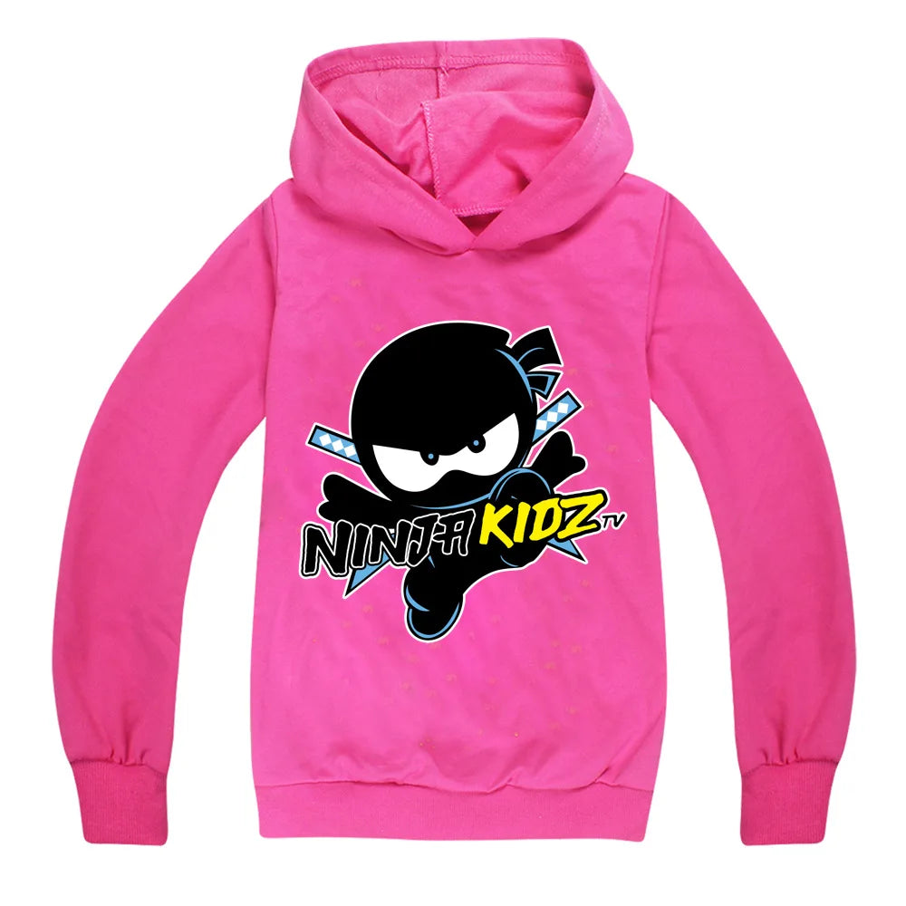 Kids Funny NINJA KIDZ Hoodies Boys Casual T Shirt Cartoon Long Sleeve Children T-Shirts Spring fall Girls Tops Children Clothes