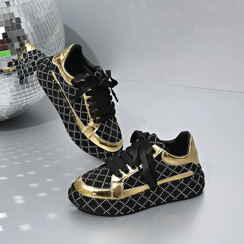 Designer Women's Sneakers Crystal Rhinestone Sparkles Shoes Luxury Platform Shoes Womens Trainers Fashion Lace-up Casual Shoes